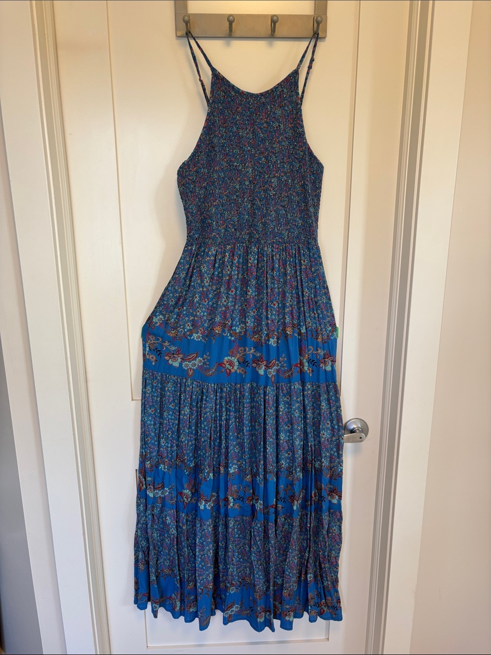 Angie Blue Floral Tiered Maxi Dress with Spaghetti Straps